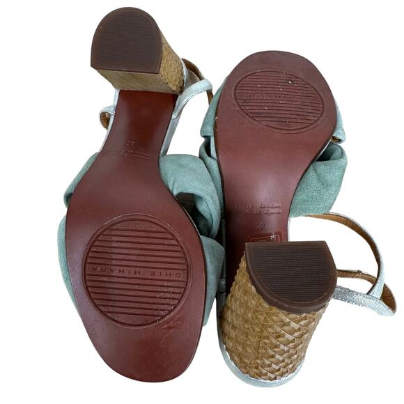Chie Mihara NWOB Gelia 55mm Calf Suede Sandals Green Open Toe Bow Size 37 (US 7) - Picture 6 of 8